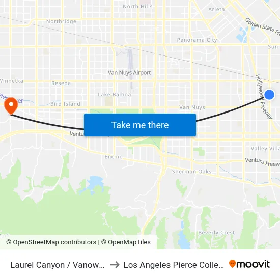 Laurel Canyon / Vanowen to Los Angeles Pierce College map