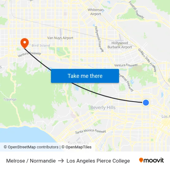 Melrose / Normandie to Los Angeles Pierce College map