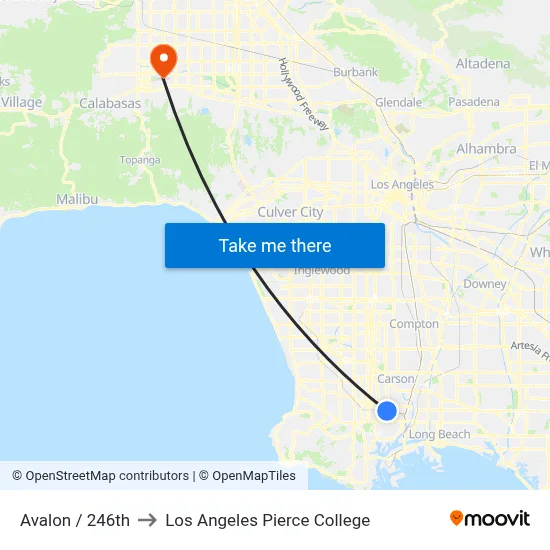 Avalon / 246th to Los Angeles Pierce College map