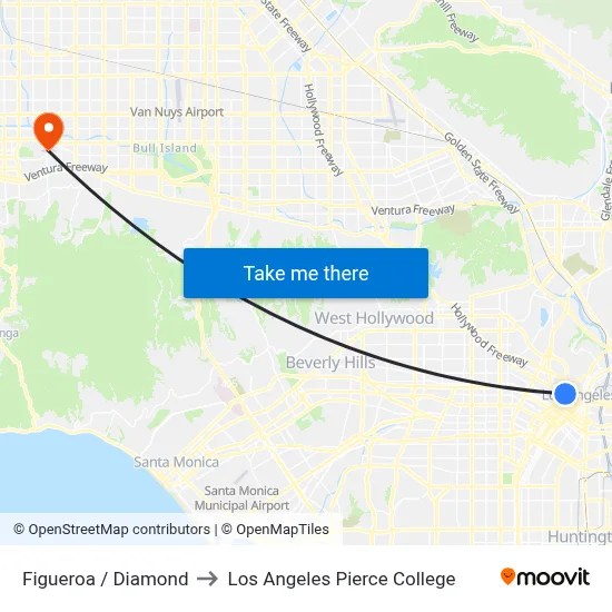 Figueroa / Diamond to Los Angeles Pierce College map