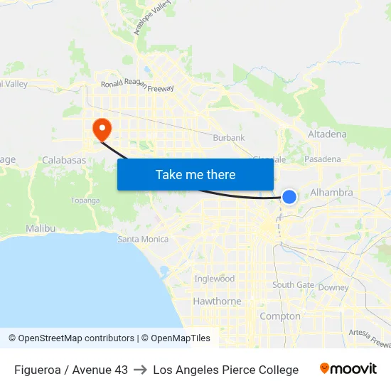 Figueroa / Avenue 43 to Los Angeles Pierce College map