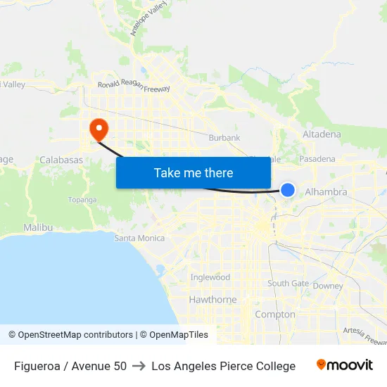 Figueroa / Avenue 50 to Los Angeles Pierce College map