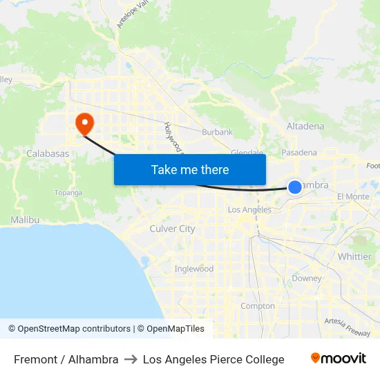 Fremont / Alhambra to Los Angeles Pierce College map