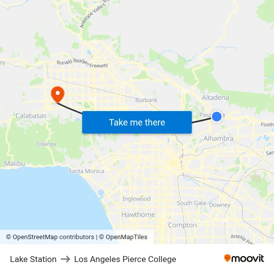 Lake Station to Los Angeles Pierce College map