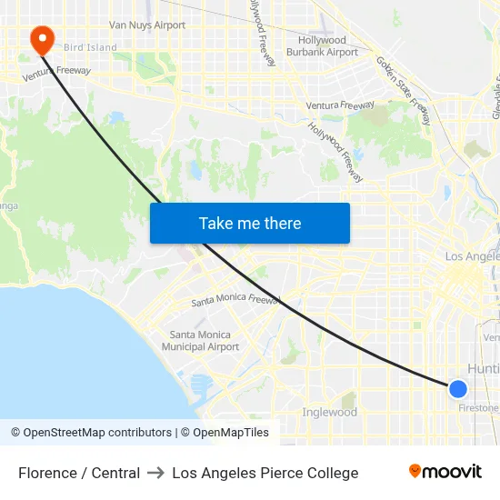 Florence / Central to Los Angeles Pierce College map