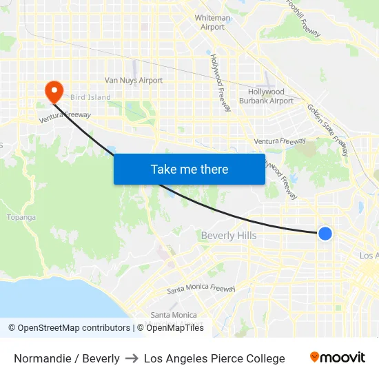 Normandie / Beverly to Los Angeles Pierce College map