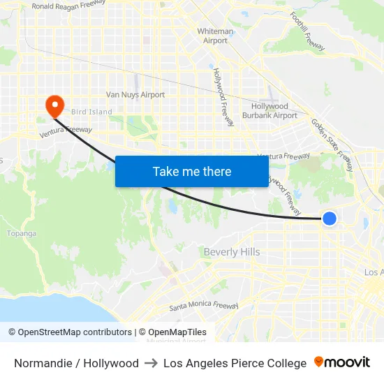 Normandie / Hollywood to Los Angeles Pierce College map