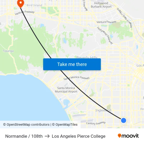 Normandie / 108th to Los Angeles Pierce College map