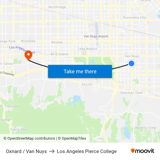Oxnard / Van Nuys to Los Angeles Pierce College map
