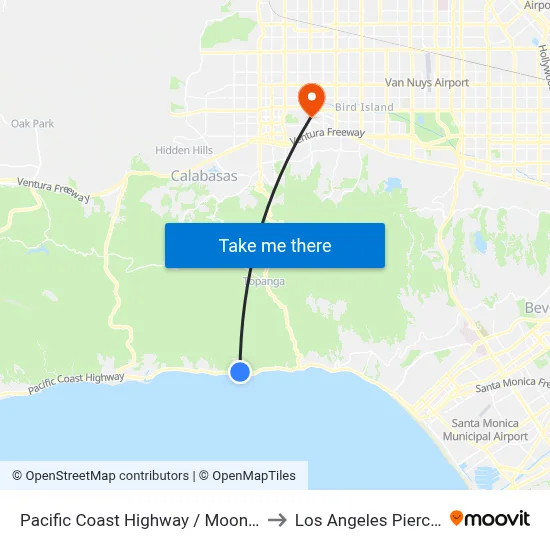 Pacific Coast Highway / Moonshadows Rest to Los Angeles Pierce College map