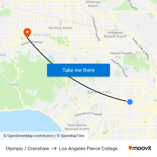 Olympic / Crenshaw to Los Angeles Pierce College map