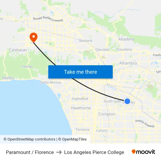 Paramount / Florence to Los Angeles Pierce College map