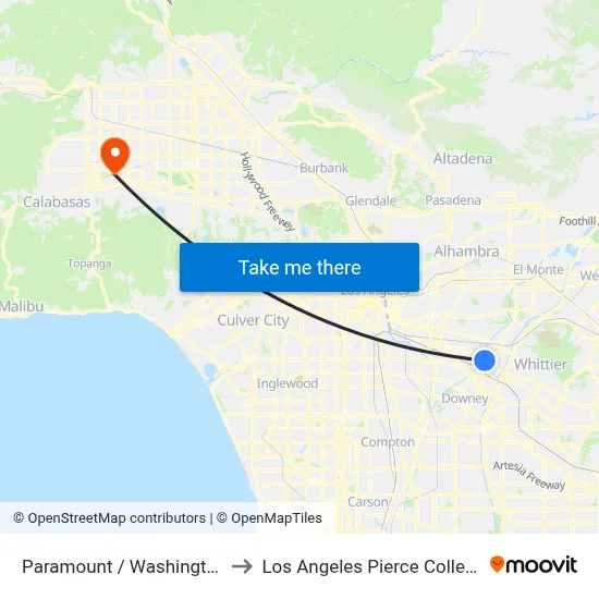 Paramount / Washington to Los Angeles Pierce College map