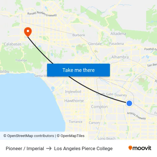 Pioneer / Imperial to Los Angeles Pierce College map