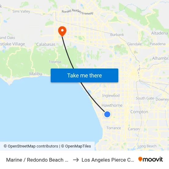 Marine / Redondo Beach Station to Los Angeles Pierce College map