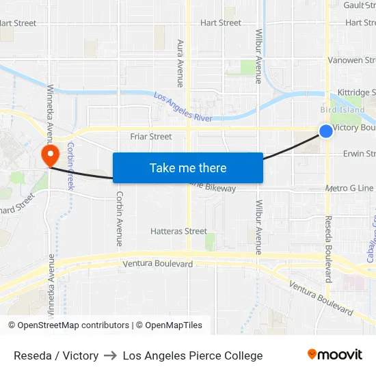 Reseda / Victory to Los Angeles Pierce College map