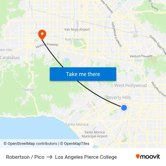 Robertson / Pico to Los Angeles Pierce College map