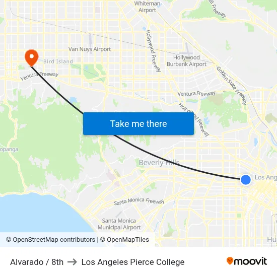 Alvarado / 8th to Los Angeles Pierce College map