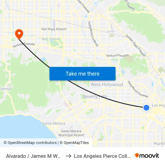 Alvarado / James M Wood to Los Angeles Pierce College map