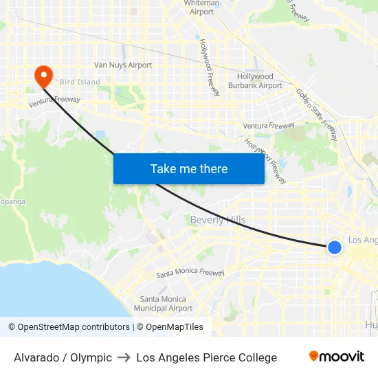 Alvarado / Olympic to Los Angeles Pierce College map