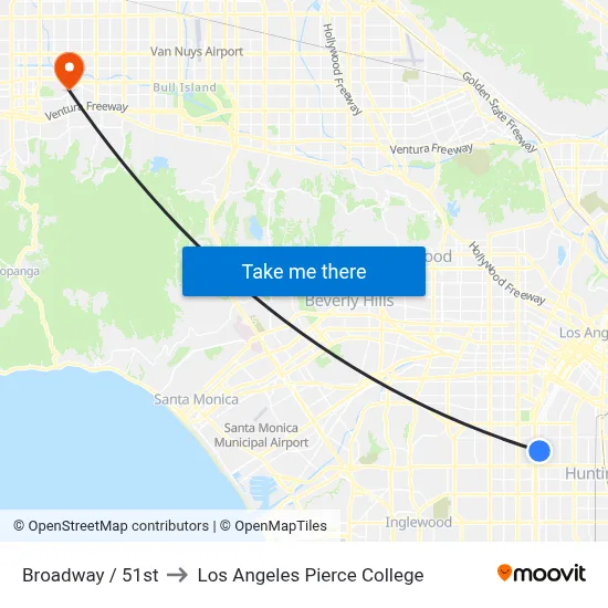 Broadway / 51st to Los Angeles Pierce College map