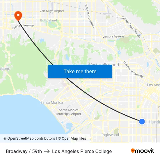Broadway / 59th to Los Angeles Pierce College map