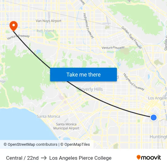 Central / 22nd to Los Angeles Pierce College map