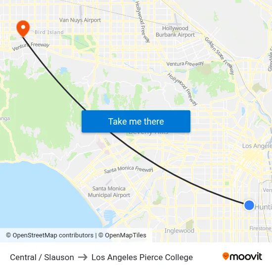 Central / Slauson to Los Angeles Pierce College map