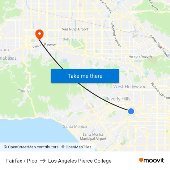 Fairfax / Pico to Los Angeles Pierce College map