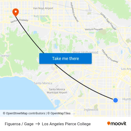 Figueroa / Gage to Los Angeles Pierce College map