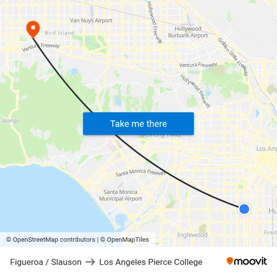 Figueroa / Slauson to Los Angeles Pierce College map