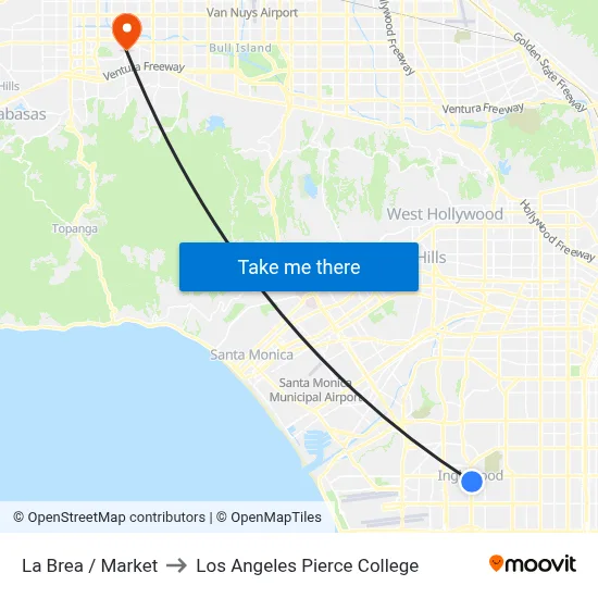 La Brea / Market to Los Angeles Pierce College map