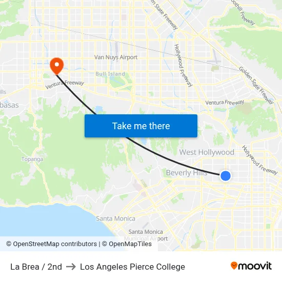 La Brea / 2nd to Los Angeles Pierce College map