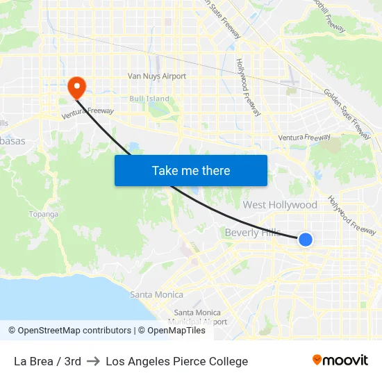 La Brea / 3rd to Los Angeles Pierce College map