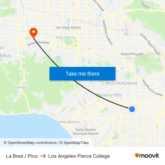 La Brea / Pico to Los Angeles Pierce College map