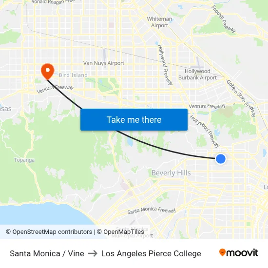 Santa Monica / Vine to Los Angeles Pierce College map