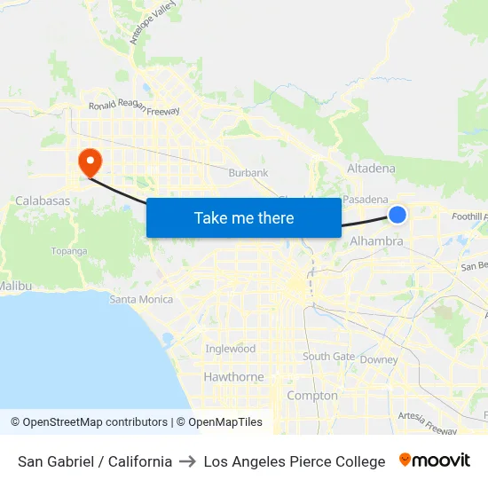 San Gabriel / California to Los Angeles Pierce College map