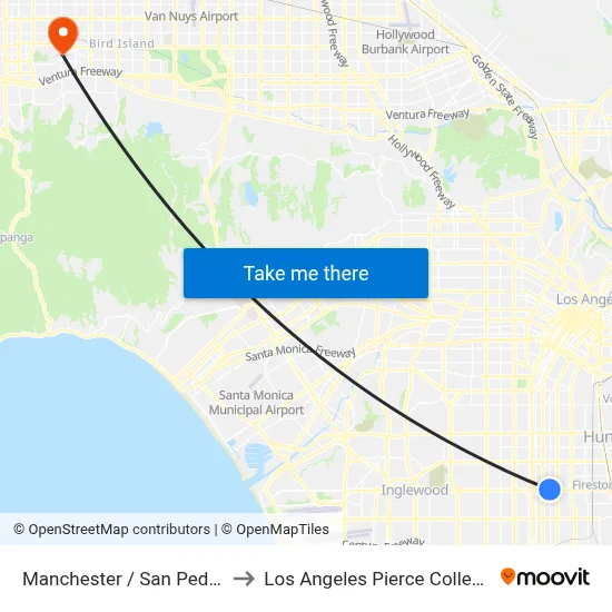 Manchester / San Pedro to Los Angeles Pierce College map