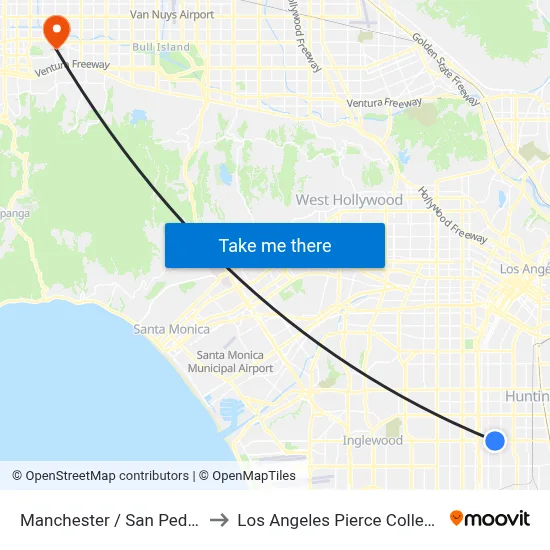 Manchester / San Pedro to Los Angeles Pierce College map
