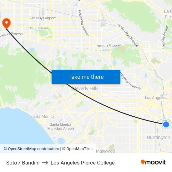 Soto / Bandini to Los Angeles Pierce College map