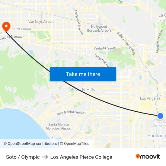 Soto / Olympic to Los Angeles Pierce College map
