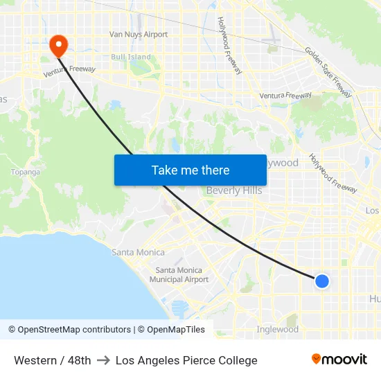 Western / 48th to Los Angeles Pierce College map