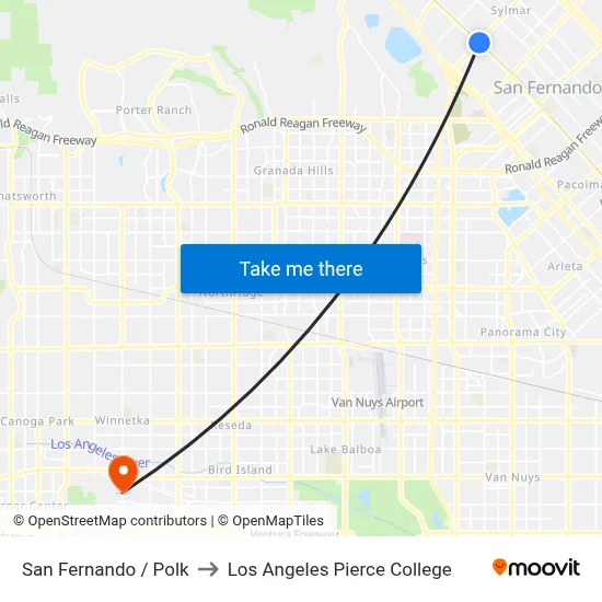 San Fernando / Polk to Los Angeles Pierce College map