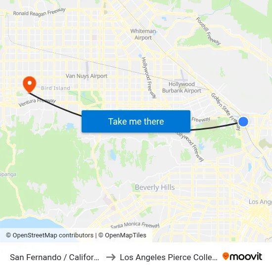 San Fernando / California to Los Angeles Pierce College map