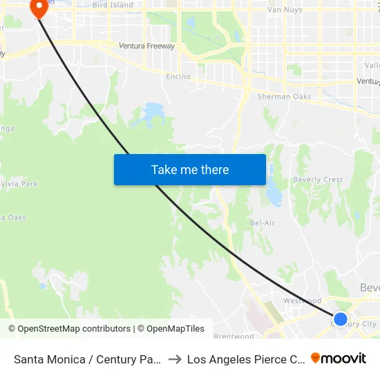 Santa Monica / Century Park West to Los Angeles Pierce College map