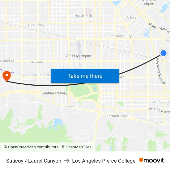 Saticoy / Laurel Canyon to Los Angeles Pierce College map