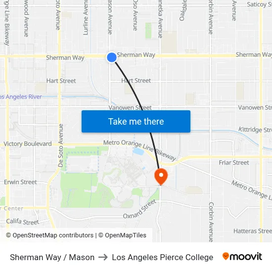 Sherman Way / Mason to Los Angeles Pierce College map