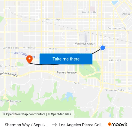 Sherman Way / Sepulveda to Los Angeles Pierce College map