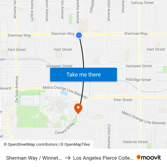 Sherman Way / Winnetka to Los Angeles Pierce College map