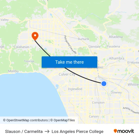 Slauson / Carmelita to Los Angeles Pierce College map